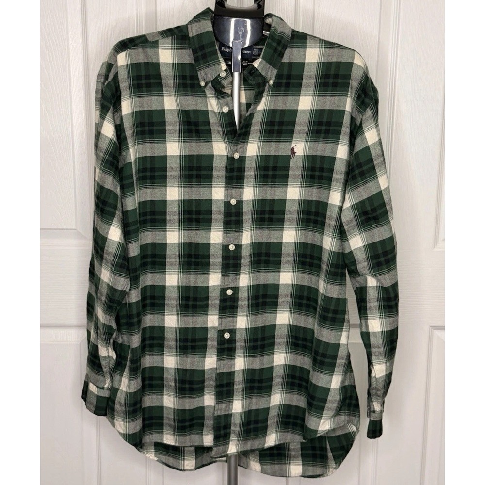 Ralph Lauren Blaire Shirt Mens XL Green Plaid Cotton Button Down Pony